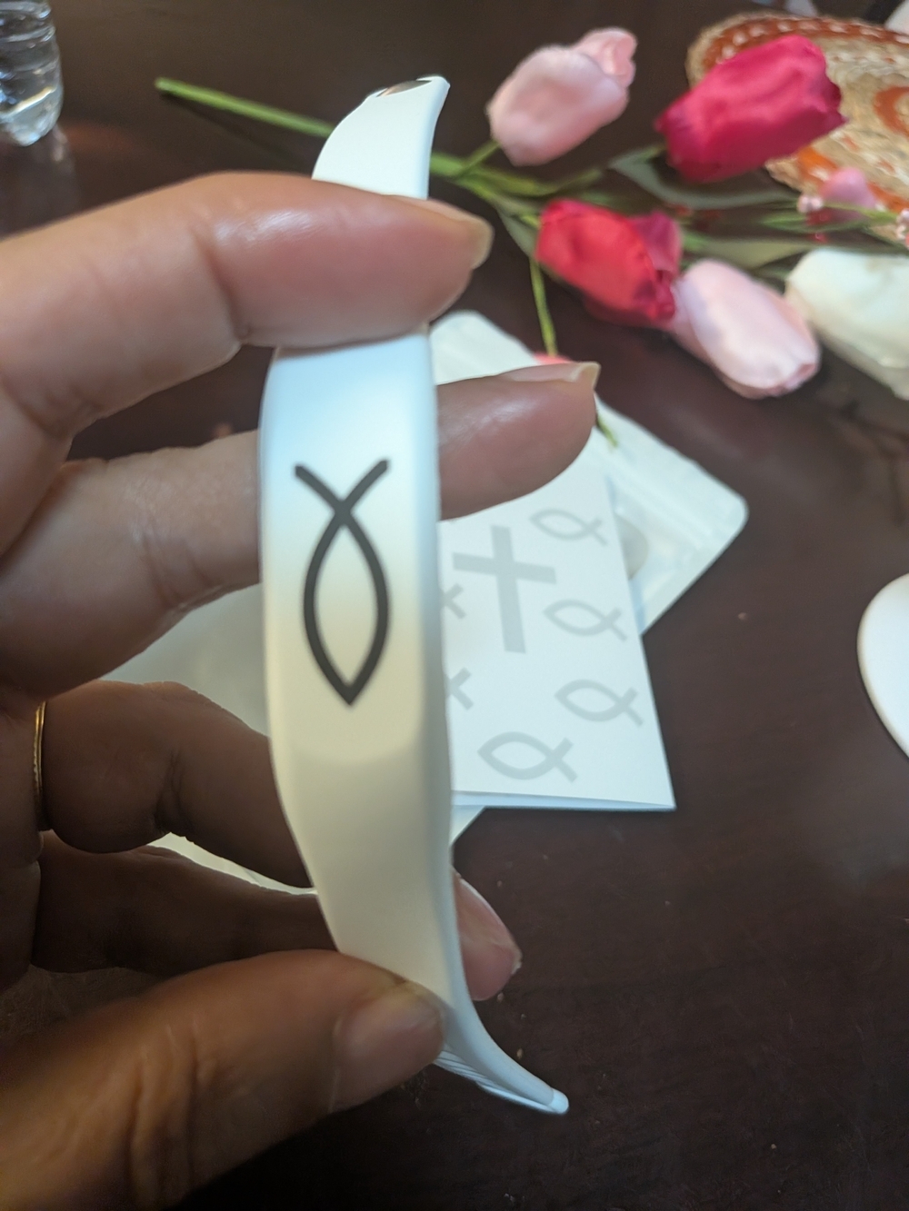 White Silicone Faith Wristband with Ichthys Fish Symbol - Picture 8 of 8